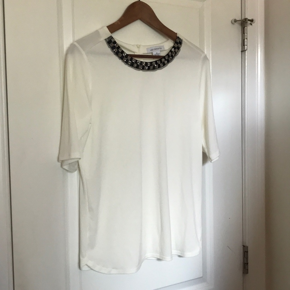 Liz Claiborne White Beaded Neck Blouse